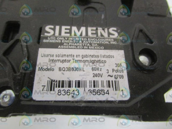 SIEMENS BQ3B030HL CIRCUIT BREAKER 30AMP (AS PICTURED) NSNP