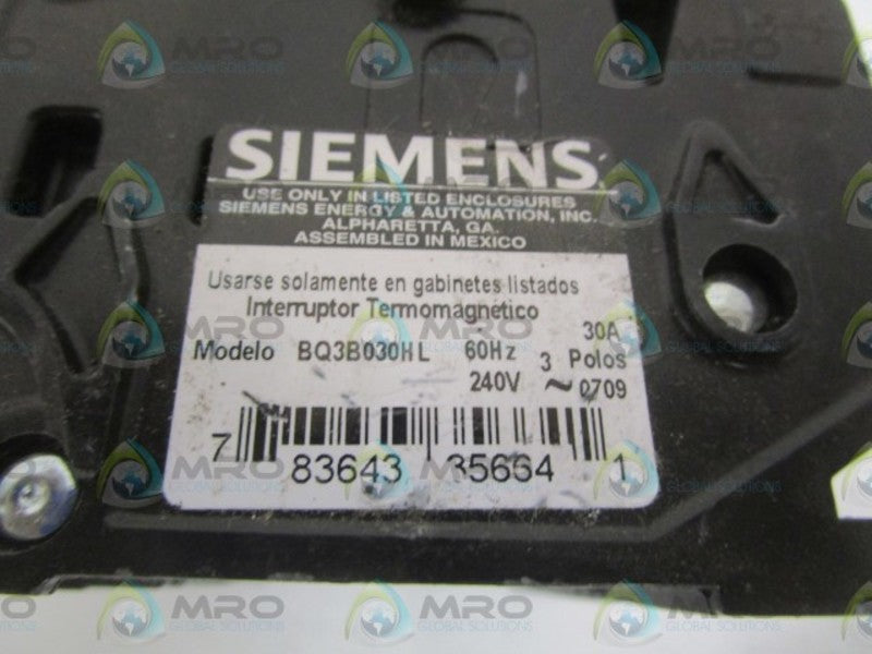 SIEMENS BQ3B030HL CIRCUIT BREAKER 30AMP (AS PICTURED) NSNP