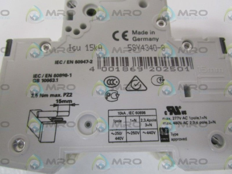 SIEMENS 5SY4340-8 CIRCUIT BREAKER 400V NSNP