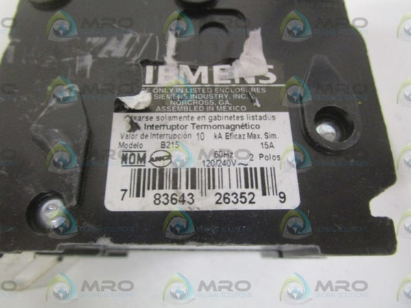 SIEMENS B215 CIRCUIT BREAKER 15A NSNP