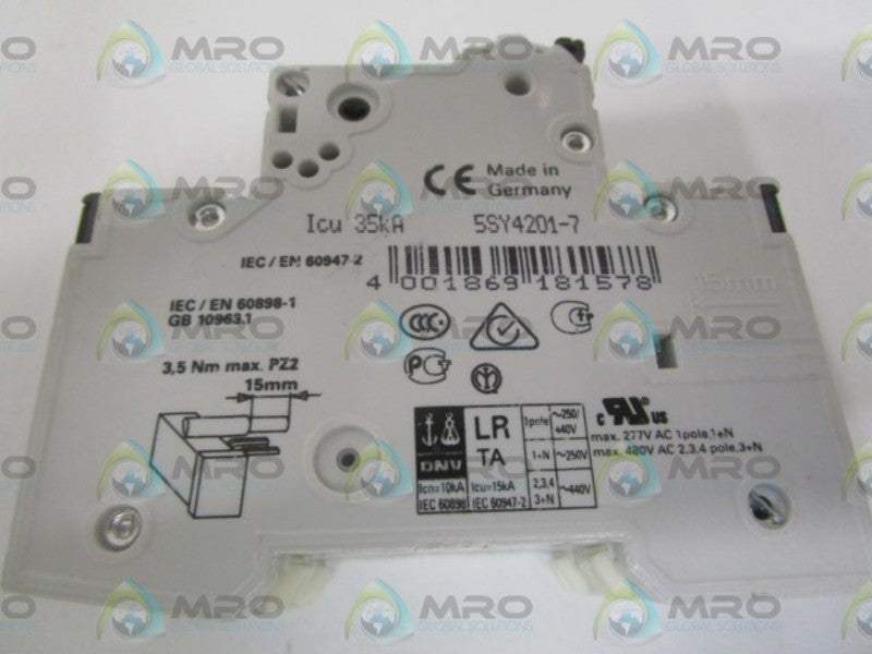 SIEMENS 5SY4201-7 CIRCUIT BREAKER 400V (CRACKED) NSNP