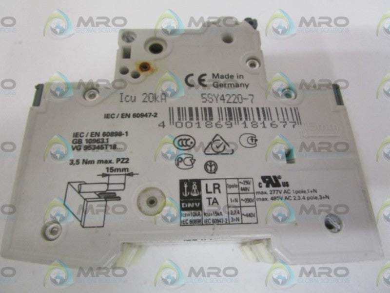 SIEMENS 5SY4220-7 CIRCUIT BREAKER 400V NSNP