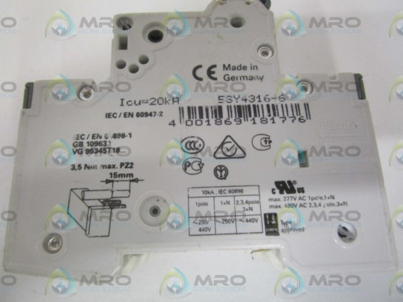 SIEMENS 5SY4316-6 CIRCUIT BREAKER 400V (CHIPPED) NSNP