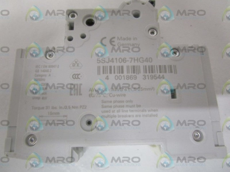 SIEMENS 5SJ4106-7HG40 CIRCUIT BREAKER 6A *NEW NO BOX*
