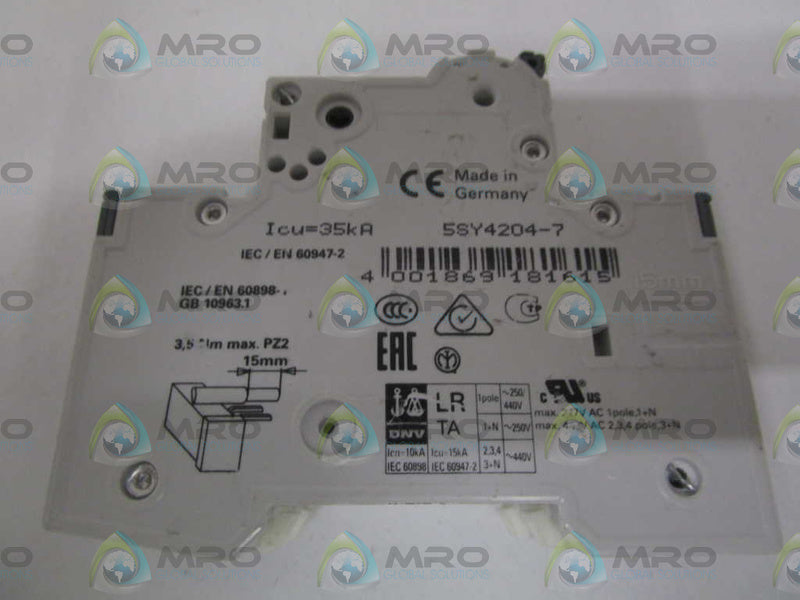 SIEMENS 5SY4204-7 CIRCUIT BREAKER 400V (CHIPPED/CRACKED) NSNP