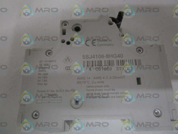 SIEMENS 5SJ4106-8HG40 CIRCUIT BREAKER 6A (CRACKED/CHIPPED) NSNP