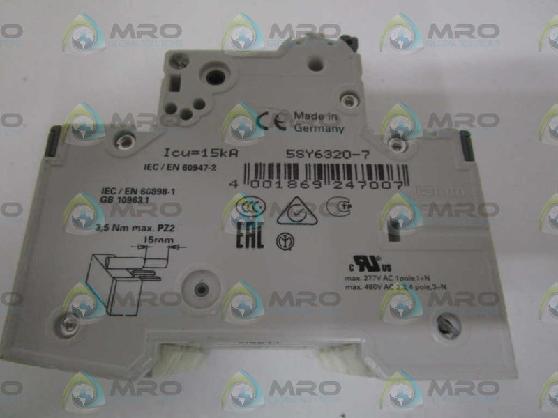 SIEMENS 5SY6320-7 CIRCUIT BREAKER 400V (CRACKED) NSNP