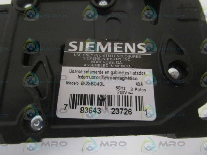 SIEMENS BQ3B040L CIRCUIT BREAKER 40A (CHIPPED) NSNP