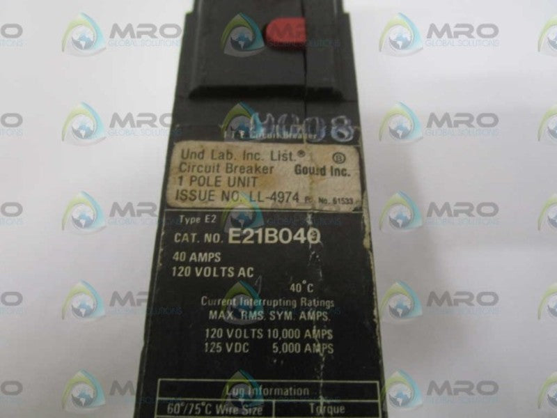 ITE E21B040 CIRCUIT BREAKER UNMP