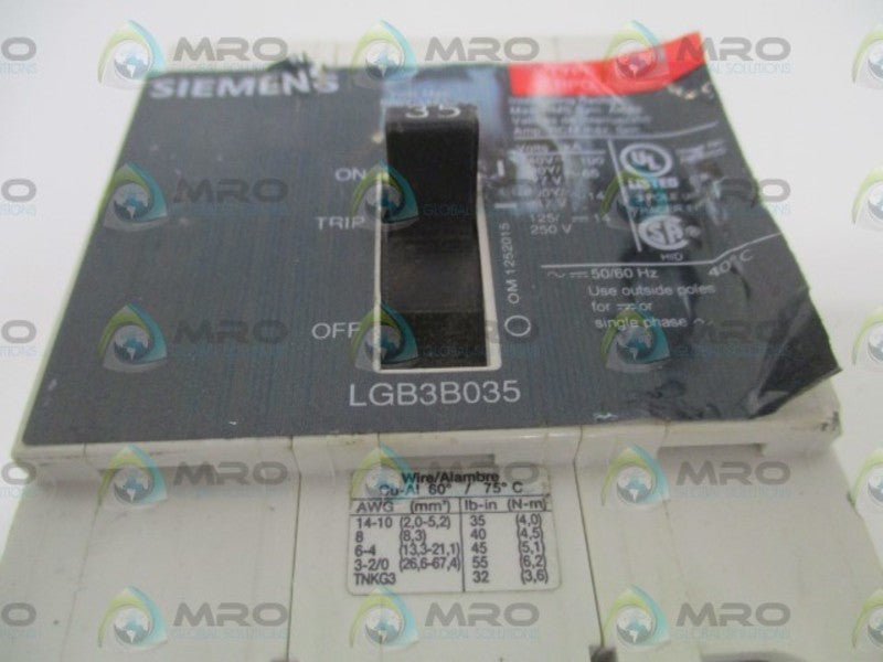 SIEMENS LGB3B035 CIRCUIT BREAKER 35A 347V  UNMP