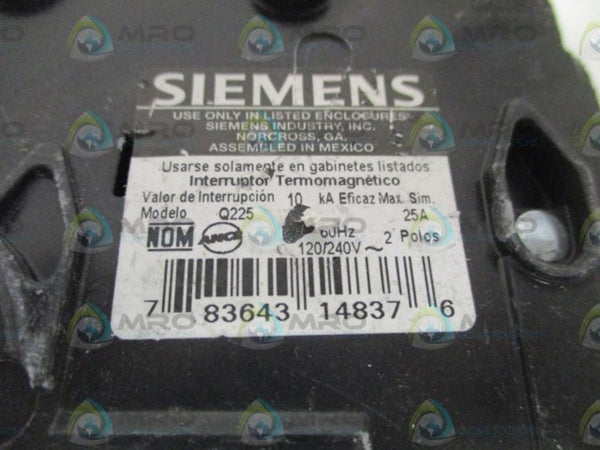 SIEMENS Q225 CIRCUIT BREAKER 25A UNMP