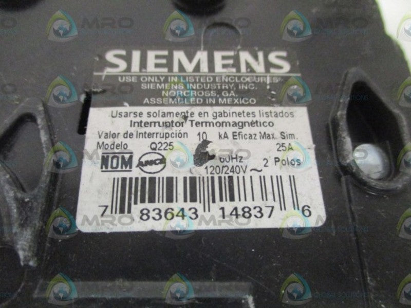 SIEMENS Q225 CIRCUIT BREAKER 25A UNMP