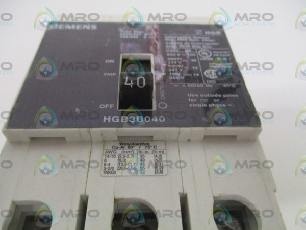 SIEMENS HGB3B040B CIRCUIT BREAKER 40A (CHIPPED) UNMP
