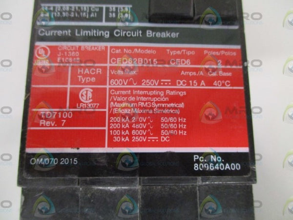 SIEMENS CED62B015 CURRENT LIMITING CIRCUIT BREAKER 15A NSNP