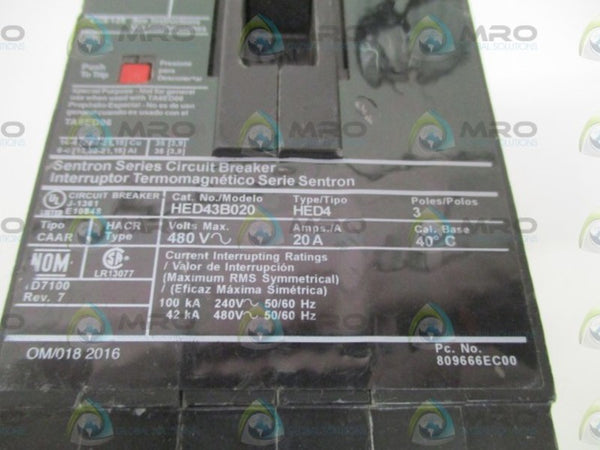 SIEMENS HED43B020 CIRCUIT BREAKER 20A (AS PICTURED)  UNMP