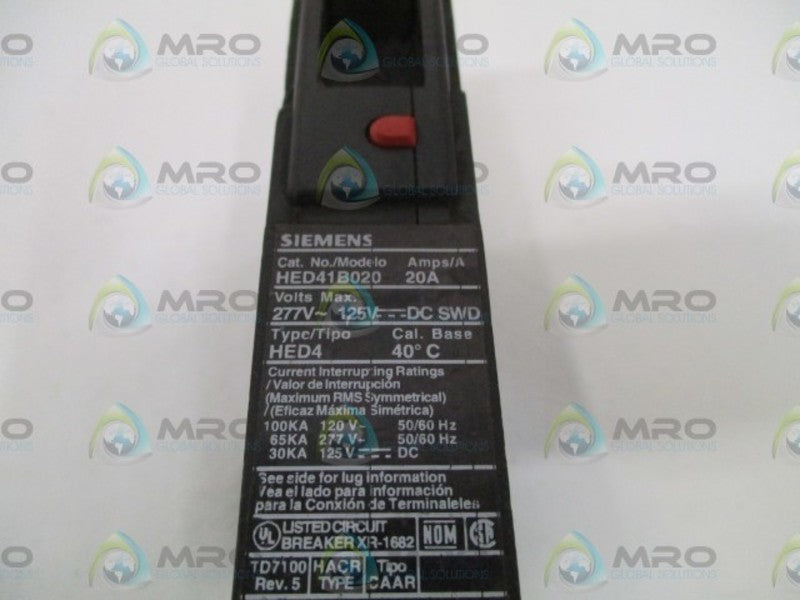 SIEMENS HED41B020 CIRCUIT BREAKER 20A (AS PICTURED) UNMP