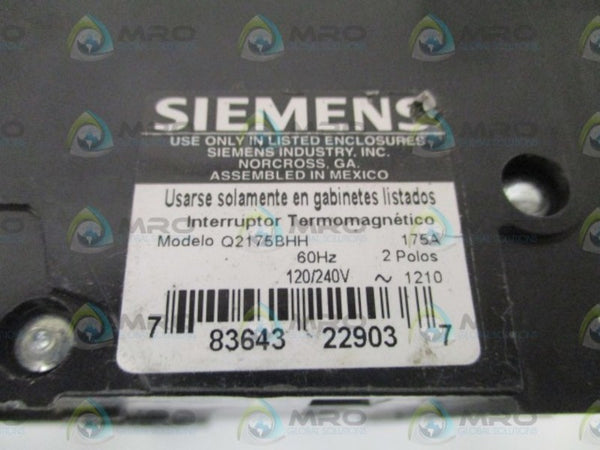SIEMENS Q2175BHH CIRCUIT BREAKER 175A NSNP