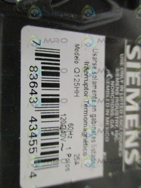 SIEMENS Q125HH CIRCUIT BREAKER 25A (CHIPPED/CRACKED)  NSNP