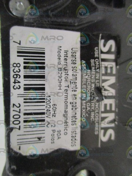 SIEMENS B290HH CIRCUIT BREAKER 90A UNMP