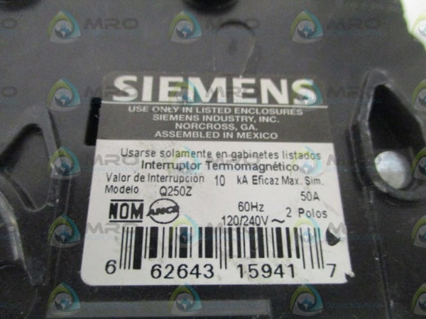 SIEMENS Q250Z CIRCUIT BREAKER 50A (AS PICTURED) NSNP