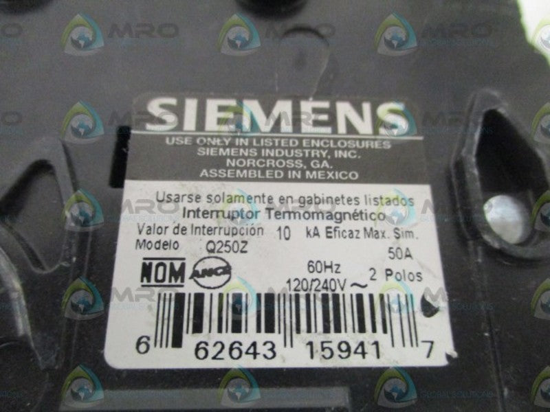 SIEMENS Q250Z CIRCUIT BREAKER 50A (AS PICTURED) NSNP