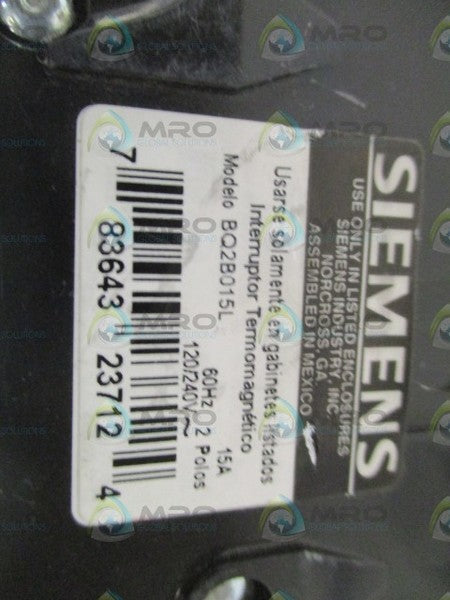 SIEMENS BQ2B015L CIRCUIT BREAKER 15A UNMP