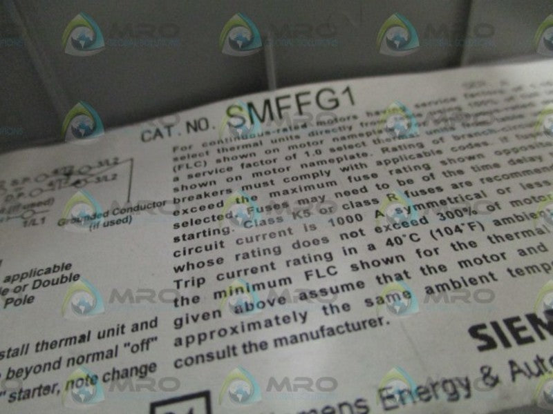 SIEMENS SMFFG1 MANUAL STARTER SWITCH (AS PICTURED) NSNP