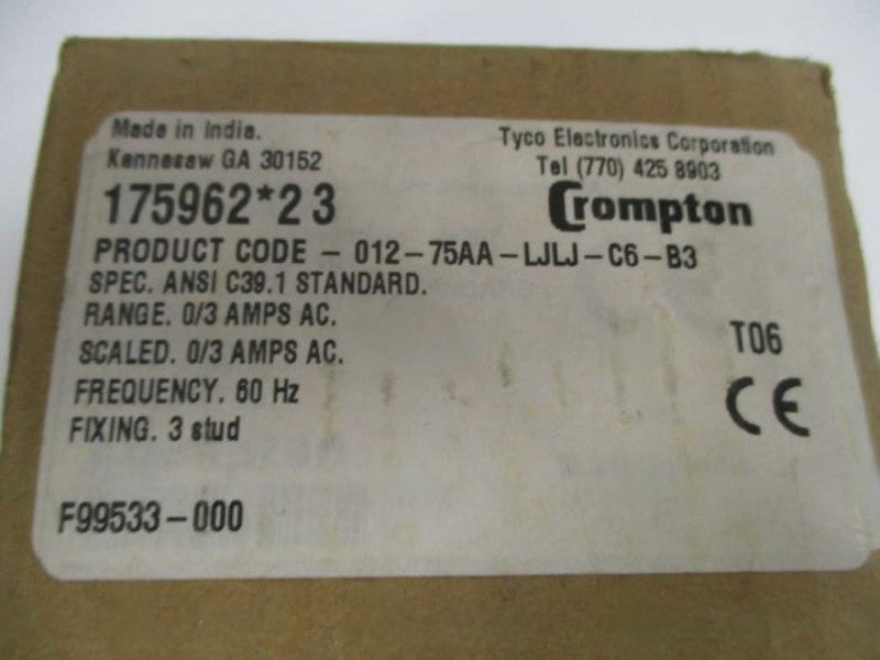 CROMPTON 012-75AA-LJLJ-C6-B3 PANEL METER 0/3AMPS  NSMP