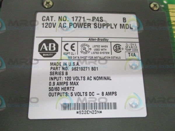ALLEN BRADLEY 1771-P4S SER. B POWER SUPPLY MODULE  UNMP