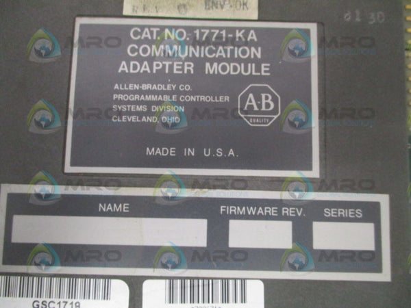 ALLEN BRADLEY 1771-KA SER. A F/W D COMMUNICATION ADAPTER MODULE  UNMP