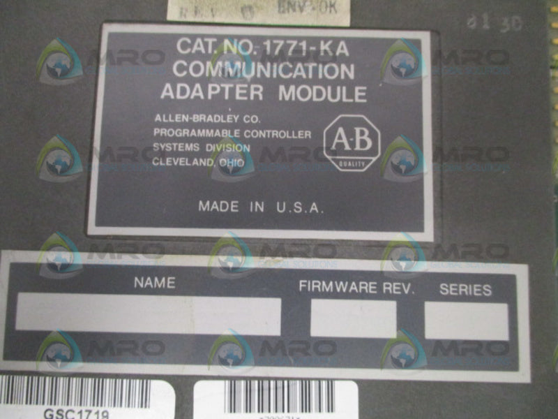 ALLEN BRADLEY 1771-KA SER. A F/W D COMMUNICATION ADAPTER MODULE  UNMP