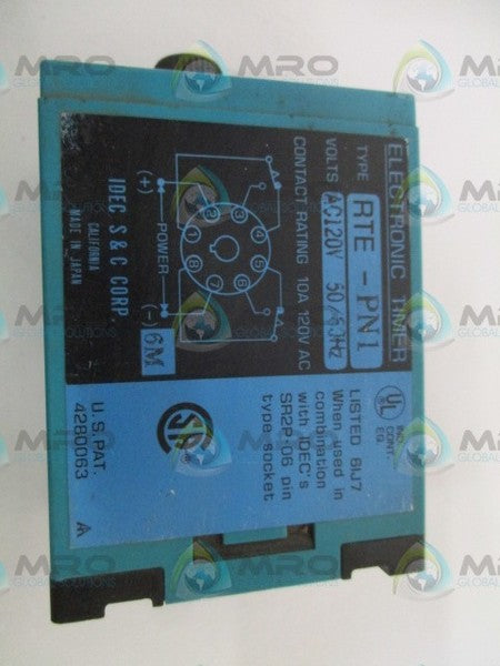IDEC RTE-PN1 ELECTRONIC TIMER 0-6 SEC. 120VAC UNMP