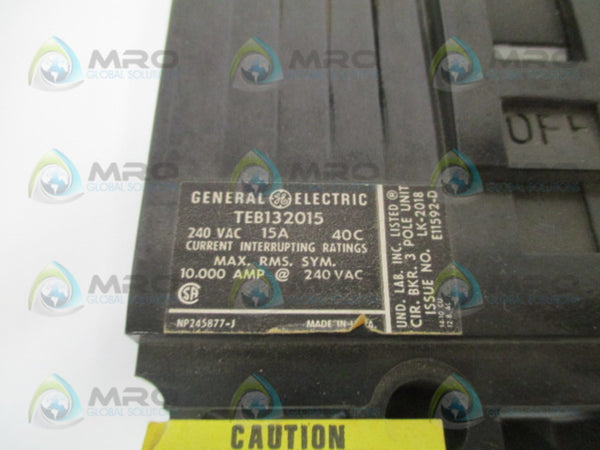 GENERAL ELECTRIC TEB132015 CIRCUIT BREAKER 15A UNMP