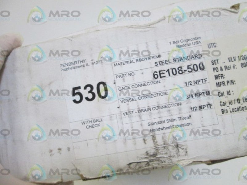 SET OF 2 PENBERTHY 530 WITH BALL CHECK VALVE  GAGECOCKS  6E108-500 NSMP