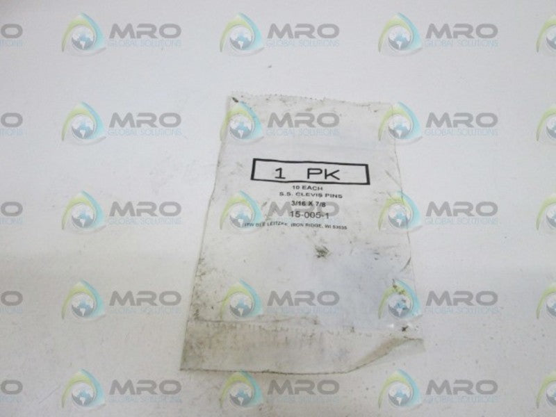LOT OF 10 S.S. CLEVIS PINS 3/16 X 7/8 15-00501 NSMP