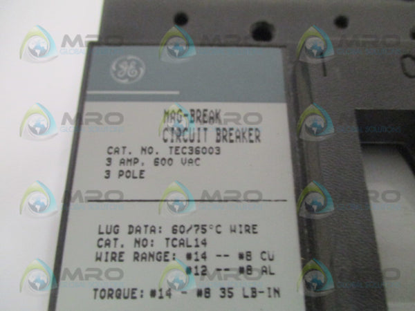 GENERAL ELECTRIC TEC36003 CIRCUIT BREAKER 3A (GREEN) UNMP