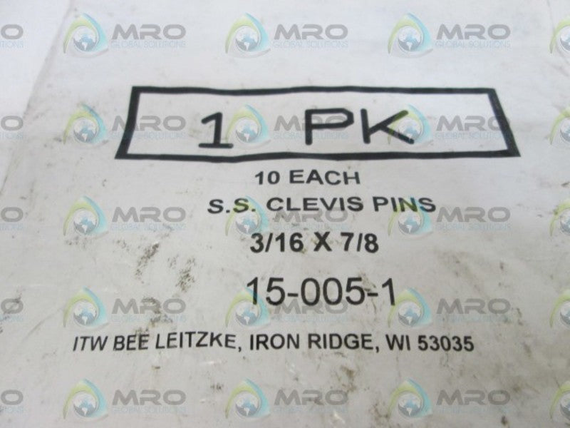 LOT OF 10 S.S. CLEVIS PINS 3/16 X 7/8 15-00501 NSMP