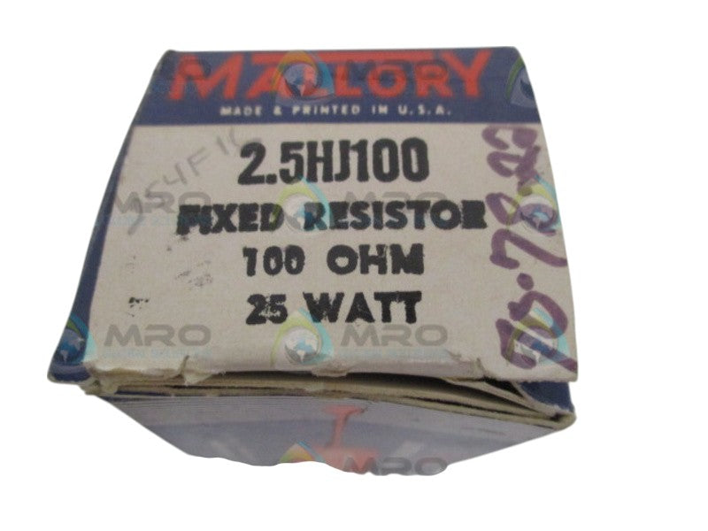 MALLORY 2.5HJ100 ADJUSTABLE RESISTOR 100 OHMS NSMP