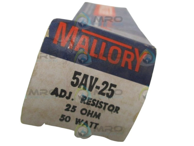 MALLORY 5AV-25 ADJUSTABLE RESISTOR 25 OHMS NSMP