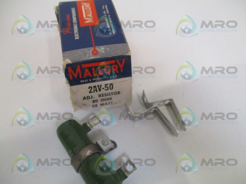 MALLORY 2AV-50 ADJUSTABLE RESISTOR 50 OHMS 25W NSMP