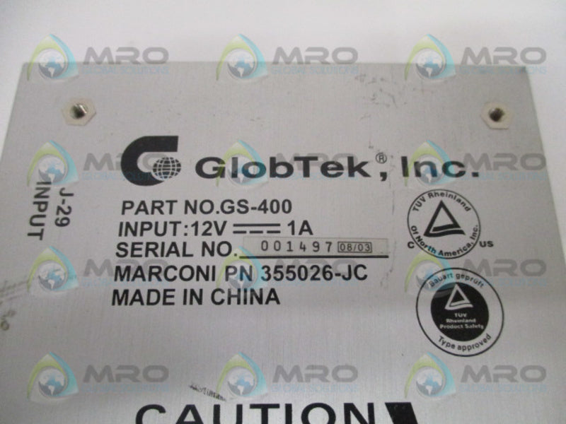 GLOBTEK GS-400 POWER SUPPLY 12V UNMP