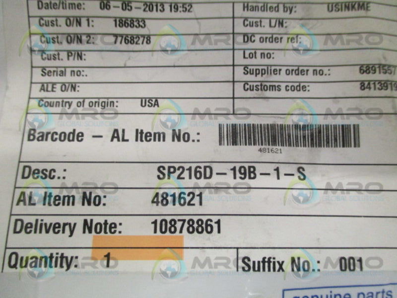 TRI-CLOVER SP216D-19B-1-S PIN NSMP