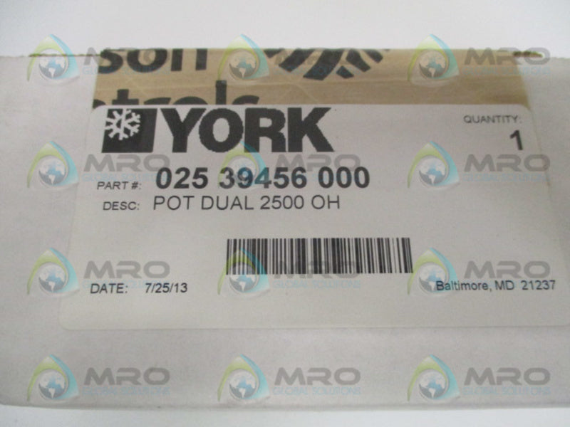 YORK 02539456000 POTENTIOMETER 2500 OHMS NSFS
