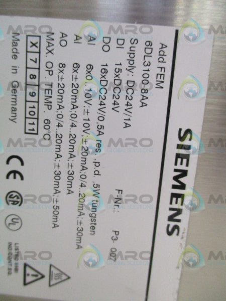 SIEMENS SIMATIC 6DL3100-8AA PROFIBUS FRONT END MODULE FEM NSMP