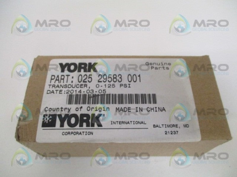 YORK 02529583001 PRESSURE TRANSDUCER 0-125 PSI NSMP