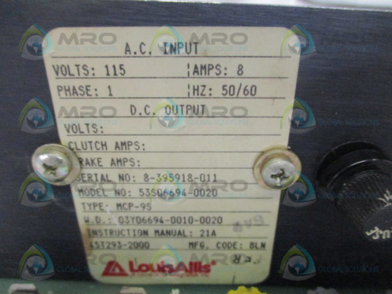 LOUISALLIS 53S06694-0020 CLUTH/BRAKE REGULATOR BOARD UNMP