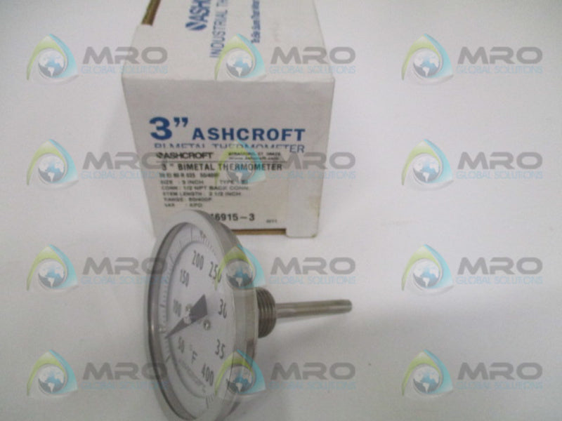 ASHCROFT 30EI60R025-50/400F BIMETAL THERMOMETER 2-1/2  NSMP