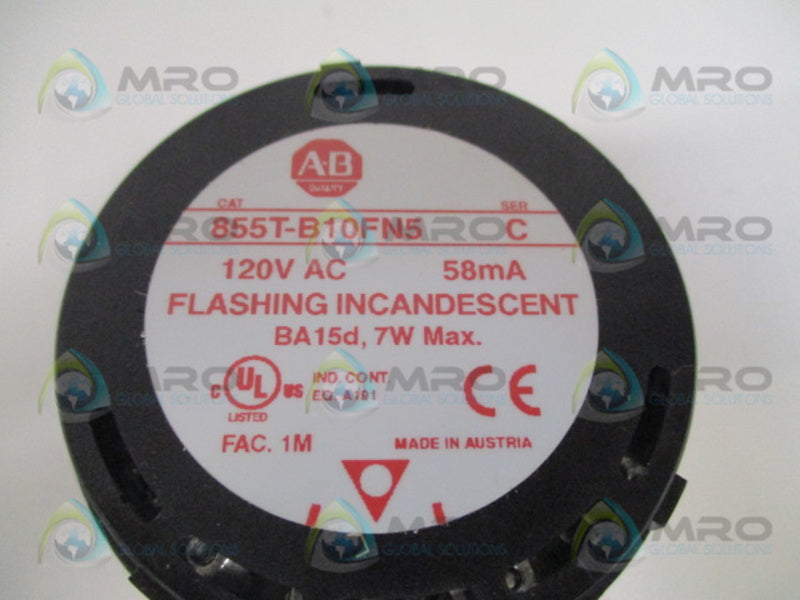 ALLEN BRADLEY 855T-B10FN5 SER. C FLASHING STACK LIGHT (NO BULB)  UNMP