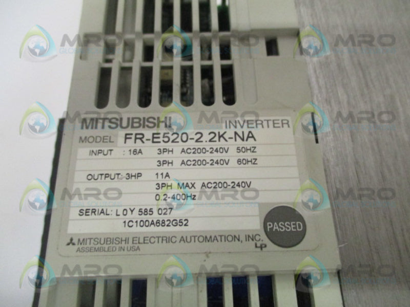 MITSUBISHI FR-E520-2.2K-NA INVERTER DRIVE 3 HP (MISSING COVER) UNMP