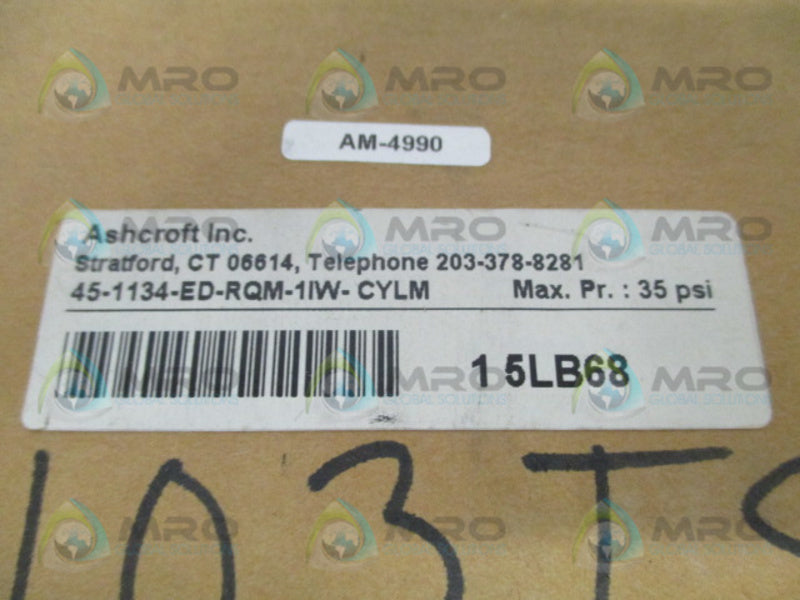ASHCROFT 45-1134-ED-RQM-1IW-CYLM PRESSURE GAUGE 0-1.0" WC  NSMP